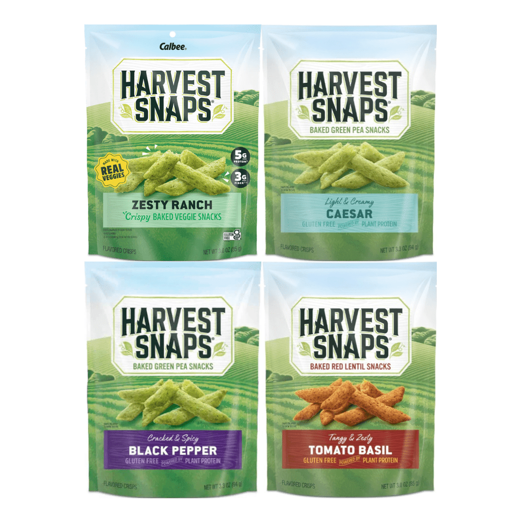 Variety Pack Veggie Chips - 4 Flavor Assortment: Caesar, Zesty Ranch, Black Pepper, Tomato Basil - Healthy Gluten-Free Snacks, Low-Calorie, High Fiber, Plant-Based - Harvest Snaps, 4 Pack