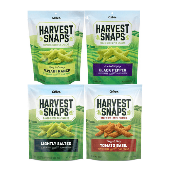Variety Pack Veggie Chips Harvest Snaps Wasabi Ranch, Black Pepper, Lightly Salted, Tomato Basil 4 Flavors Gluten-Free, Plant-Based Protein, Low-Calorie, Crunchy Snack 4 Pack
