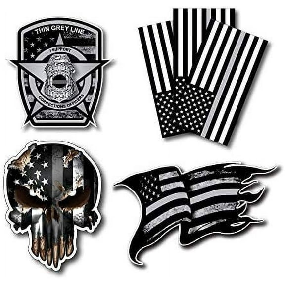Variety Pack of Thin Silver Line Corrections Officer CO Prison Decal Vinyl Sticker American Flag Car Truck(6 Pack)