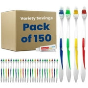 Variety Savings 150 Toothbrushes Bulk Wholesale Quantity Standard Size, Dental Care Toiletries, Medium Soft Bristles, Individually Wrapped, Homeless Care, Disposable Use, Hotels, Travel