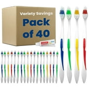 Variety Savings 40 Toothbrushes Bulk Wholesale Quantity Standard Size, Dental Care Toiletries, Medium Soft Bristles, Individually Wrapped, Homeless Care, Disposable Use, Hotels, Travel,