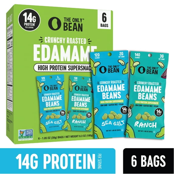 The Only Bean Roasted Edamame Beans Sea Salt & Ranch Variety Pack, 1.05 oz, 6 ct