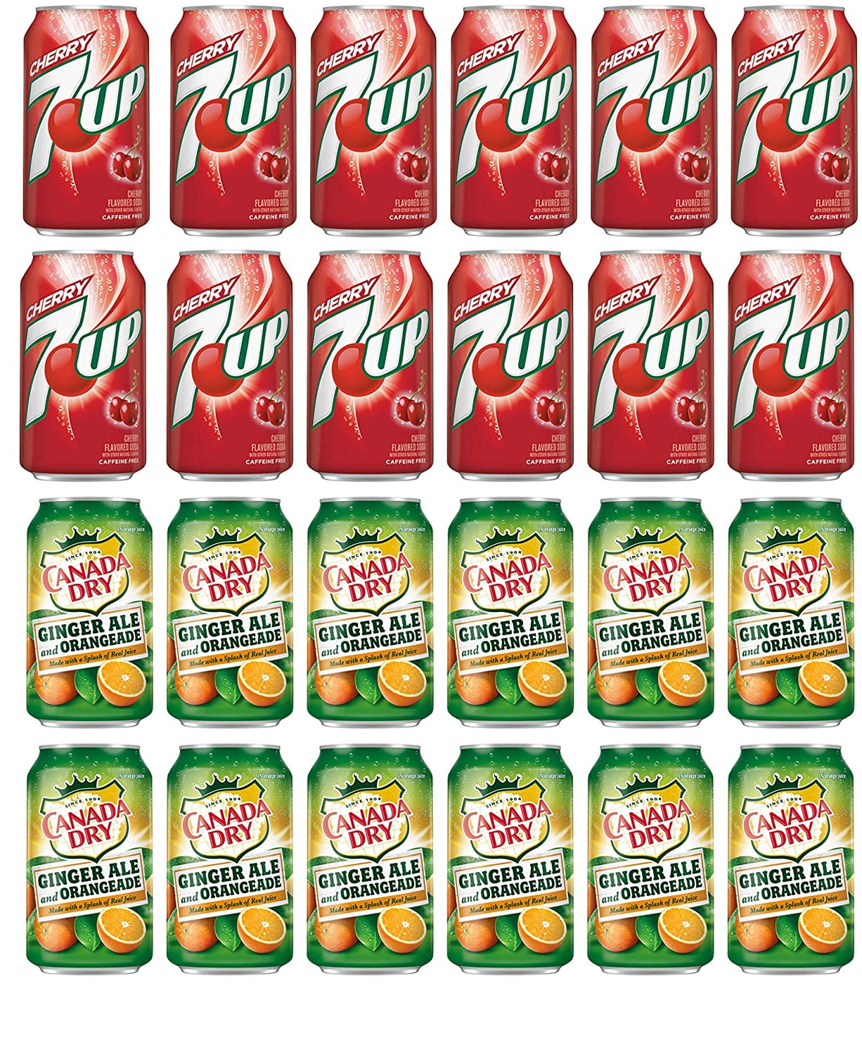 Variety Soda Pack , Pack of 24 , 12 fl oz , 7UP Cherry, Canada dry