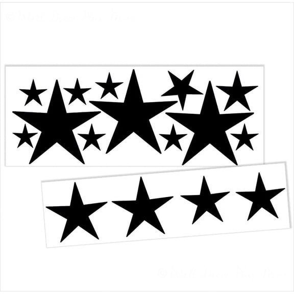 Variety Star Wall Vinyl Sticker Decals 16 Pc 2In to 8In Peel-N-Stick, Black