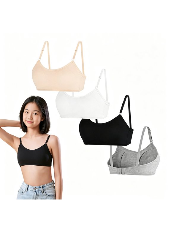 Variety Tone Sweat Resistant Skin Soft Cotton First Bra Pre Teens 10 to 16 Wire Free Lightly Padded, Modifiable Slim Soft Straps Mild Support Breathable Early Puberty Undergarment Set