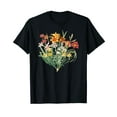 thumbnail image 1 of Variety of Lillies Graphic Flower Print Flowered Short Sleeve T-Shirt Black Tee, 1 of 5