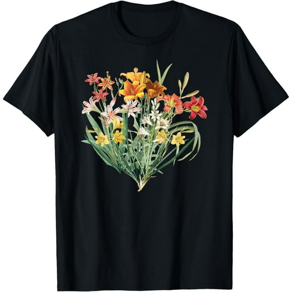 Variety of Lillies Graphic Flower Print Flowered T-Shirt T-Shirt