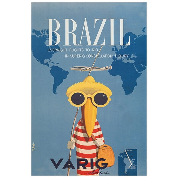 Varig - Brazilian Airway - Brazil - 1950 - Vintage Airline Travel Poster (8x12Inches-US/CANOnly)