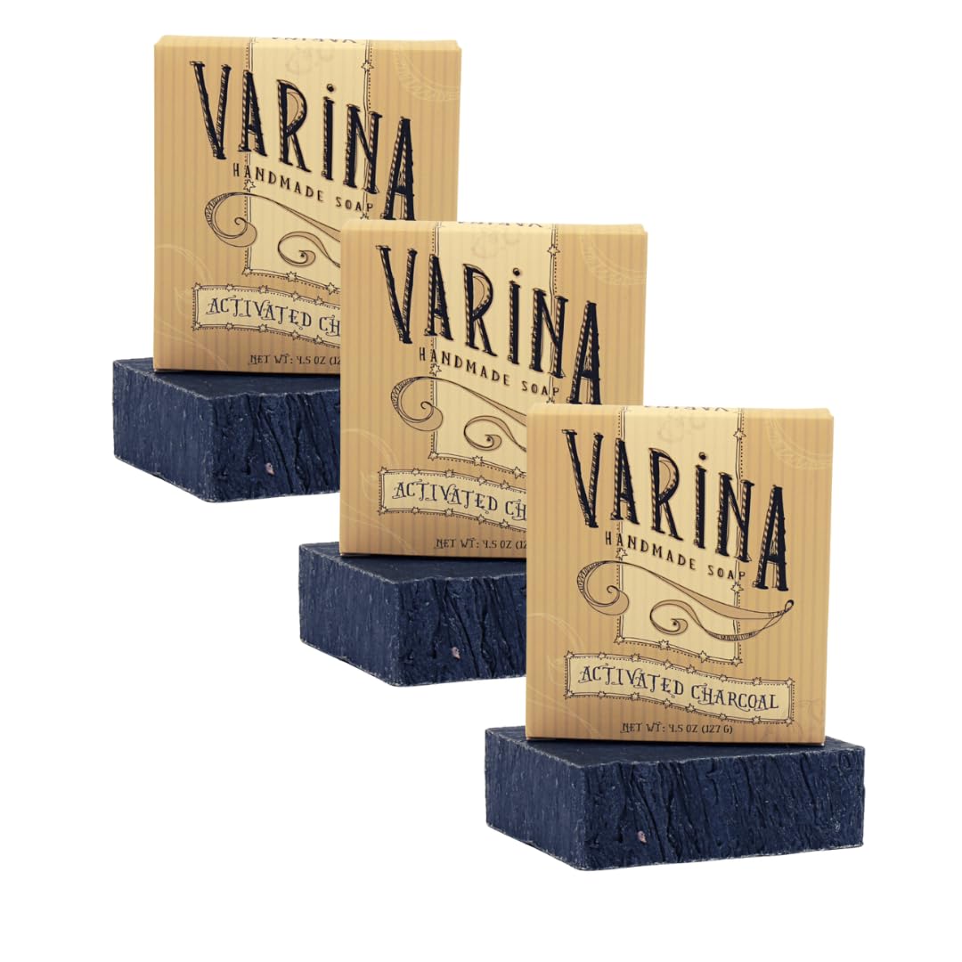 Varina Organic Activated Charcoal STF9 Bar Soap Gentle Cleansing for