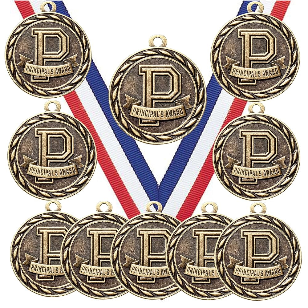 Various 10 Pack Styles Of Principal Award Medals With Neck Ribbons
