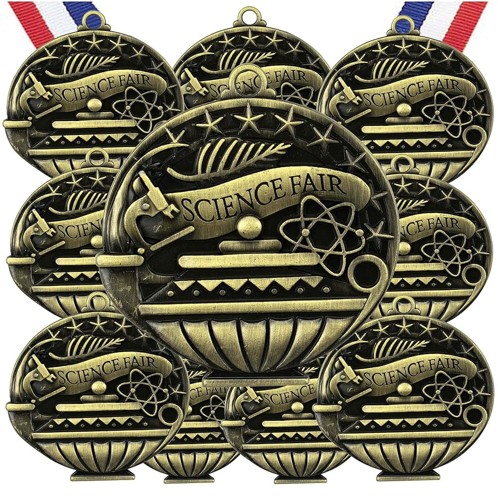 Various 10 Pack Styles Of Science Fair Project Award Medals With Neck
