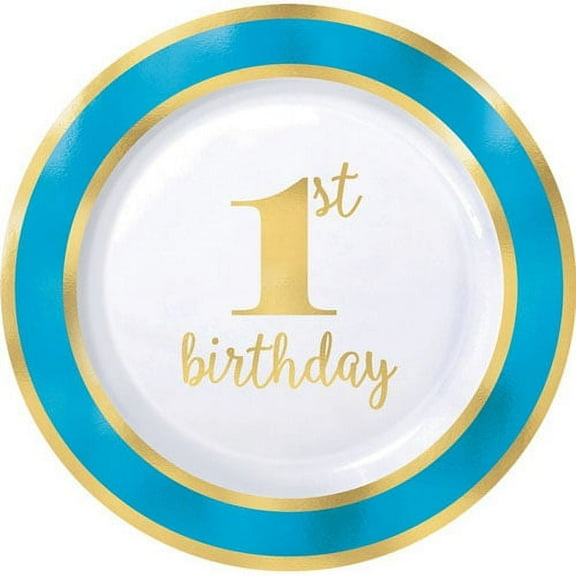 Various 1st Birthday Blue and Gold Small Plastic Plates (10ct)