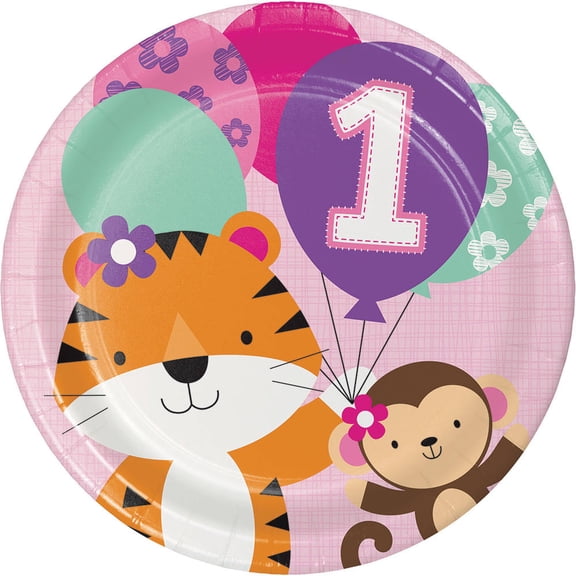 Various 1st Birthday Party Dishwasher Safe Disposable Paper Plates, 9", 8 Count, 1 Pack
