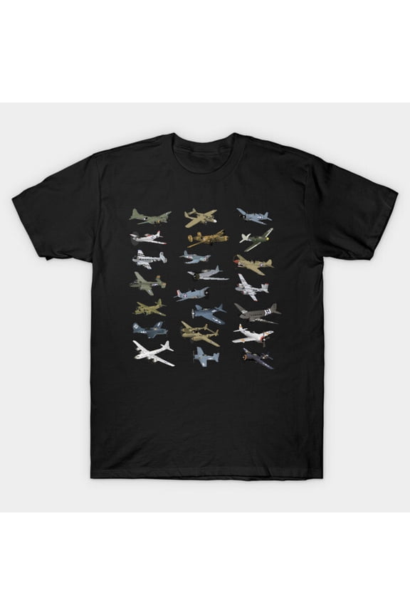Various American WW2 Airplanes Military Fighter Aviation Art Unisex T-Shirt, up to size 3XL.