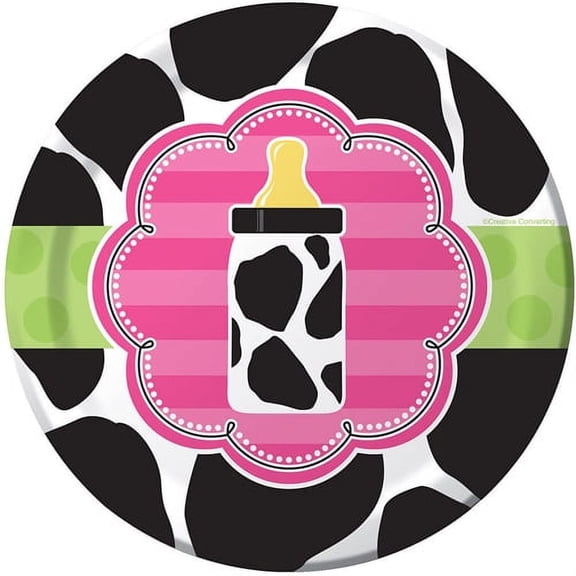 Various Baby Cow Print Cow Print Girl Baby Shower Disposable Paper Plates, 8 Count, 1 Pack