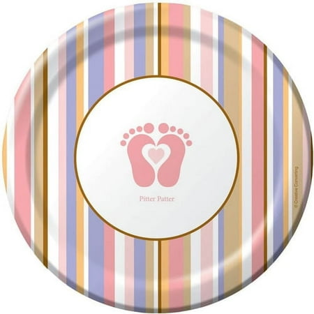 Various Baby Shower Tiny Toes Pink Disposable Paper Plates, 7", 8 Count, 1 Pack