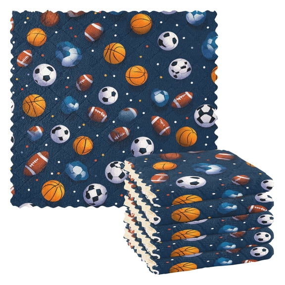 Various Ball Games Kitchen Cloth Dish Towels for Drying Washing Absorbent Dish Rags Reusable soft kitchen dishcloth set 6 Pack