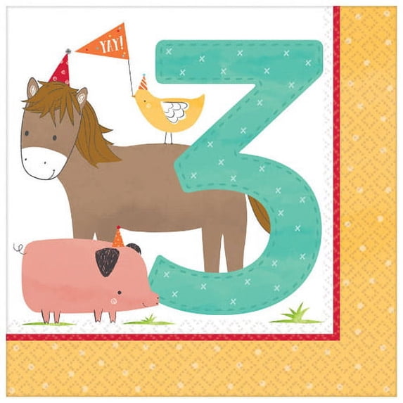 Various Barnyard Birthday Lunch Napkins, Includes: 16 Count