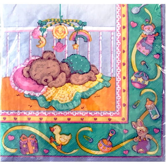 Various Bedtime Bear Lunch Napkins, Multicolor, Party, 16 Count
