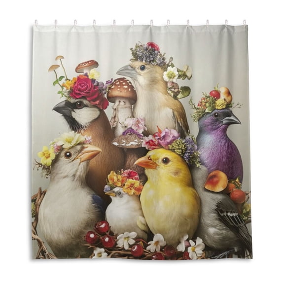Various Birds Shower Curtain Liner 66x72 Inch Waterproof Shower Curtains Decorative Bathroom with 12 Pack Hooks