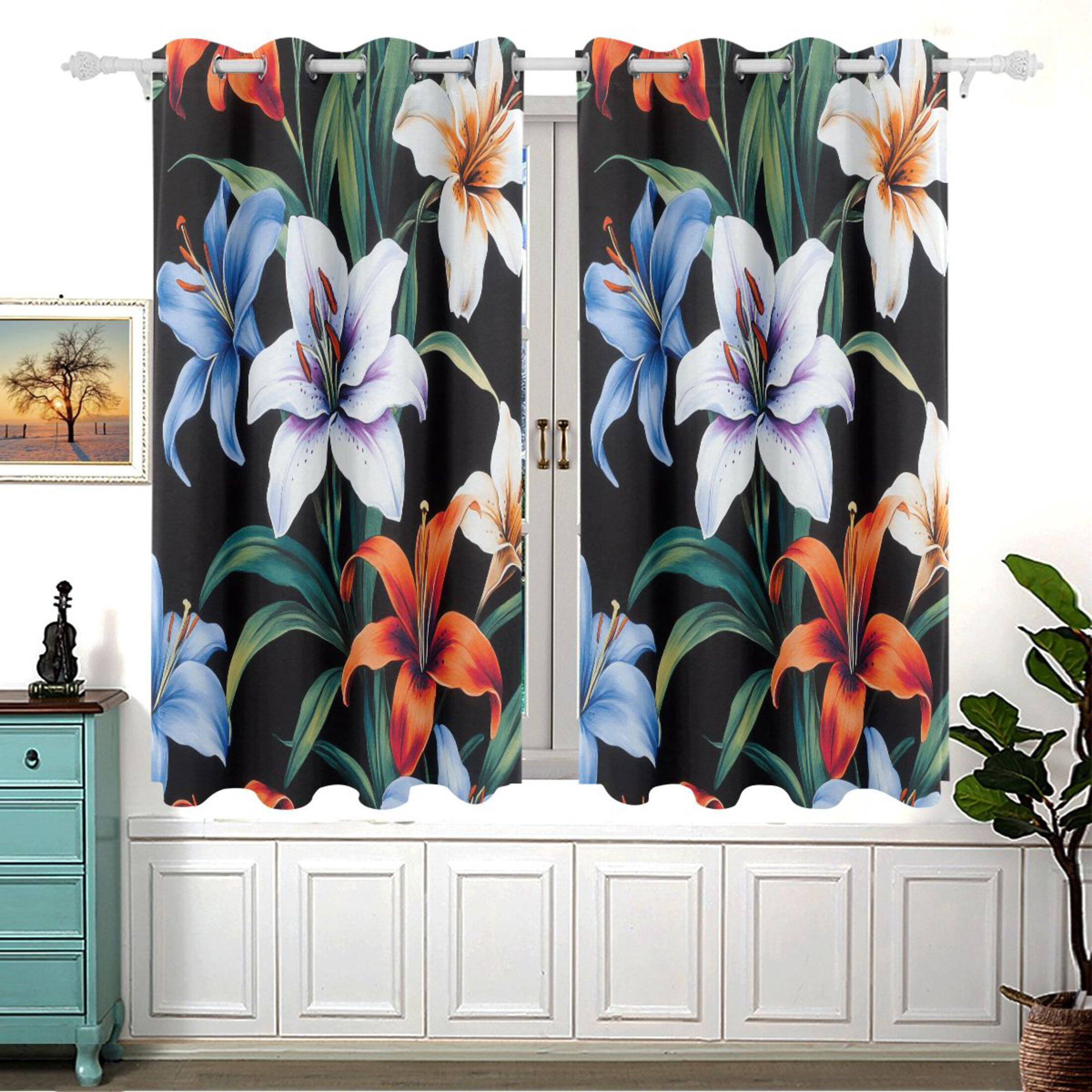 Various Bright Flowers Blackout Curtains for Living Room Bedroom 55W x 54L Insulated Window Drapes 2 Panels