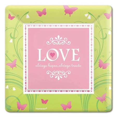 Various Butterflies Love Is Patient 7" Disposable Paper Plates, 8 Count, 1 Pack