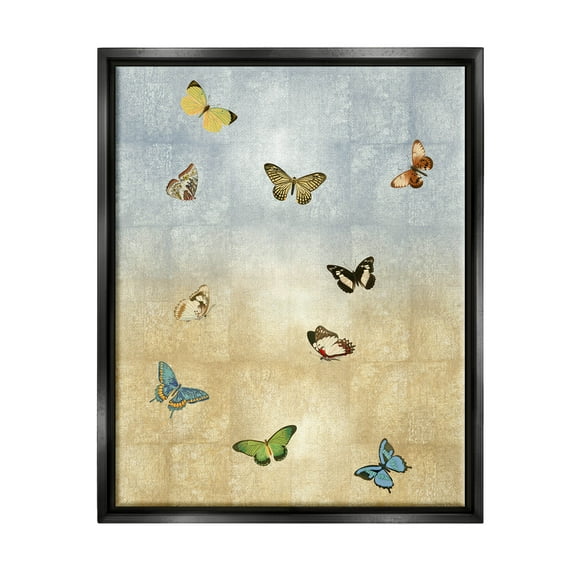 Various Butterfly Insect Pattern Animals & Insects Graphic Art Jet Black Framed Art Print Wall Art