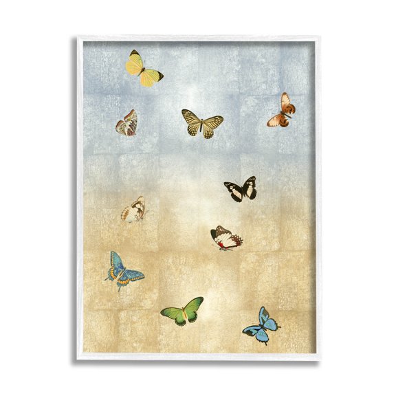 Various Butterfly Insect Pattern Animals & Insects Graphic Art White Framed Art Print Wall Art