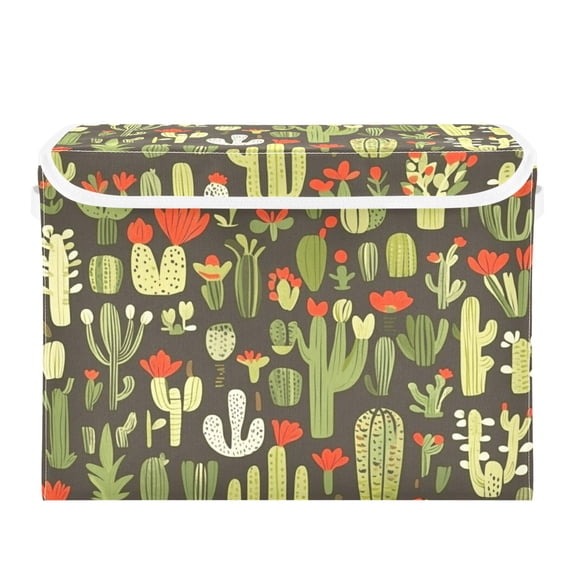 Various Cacti Large Storage Bins with Linen Collapsible Lid Storage Box 16.7 x 12.6 x 11.8in