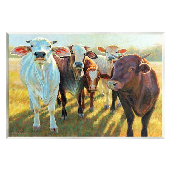 Various Cattle Sunny Farmland Field Animals & Insects Painting Unframed Art Print Wall Art
