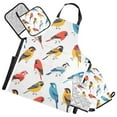 thumbnail image 1 of Various Color Birds 5 Pcs Kitchen Set Heat Resistant Oven Mitts and Non-Slip Pot Holders with Adjustable Cooking Apron, 1 of 6