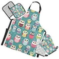 thumbnail image 1 of Various Color Owls 5 Pcs Kitchen Set Heat Resistant Oven Mitts and Non-Slip Pot Holders with Adjustable Cooking Apron, 1 of 6