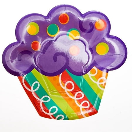 Various Cupcake Shaped Disposable Paper Plates, 6 Count, 1 Pack