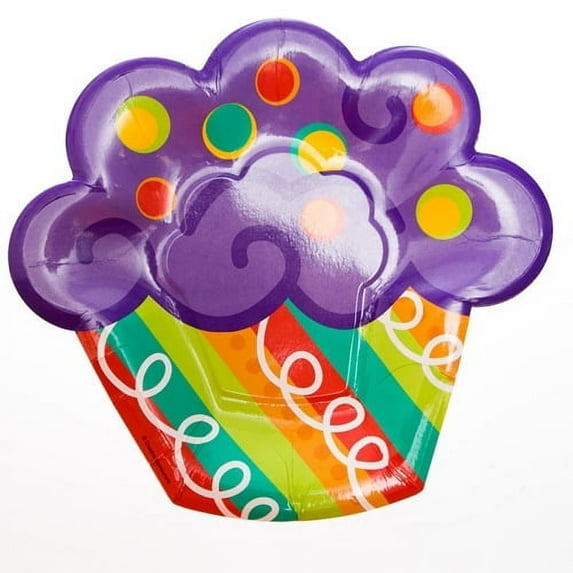 Various Cupcake Shaped Disposable Paper Plates, 6 Count, 1 Pack