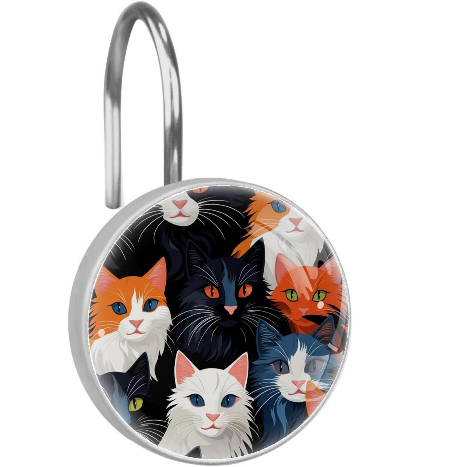 Various Cute Cats Decorative Shower Curtain Hooks - Set of 12 Rustproof ...