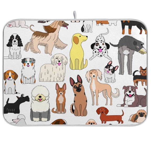 Various Cute Dogs Dish Drying Mat Microfiber Kitchen Mats Large Counter Absorbent Dish Pad Drainer Rack 16"x18"