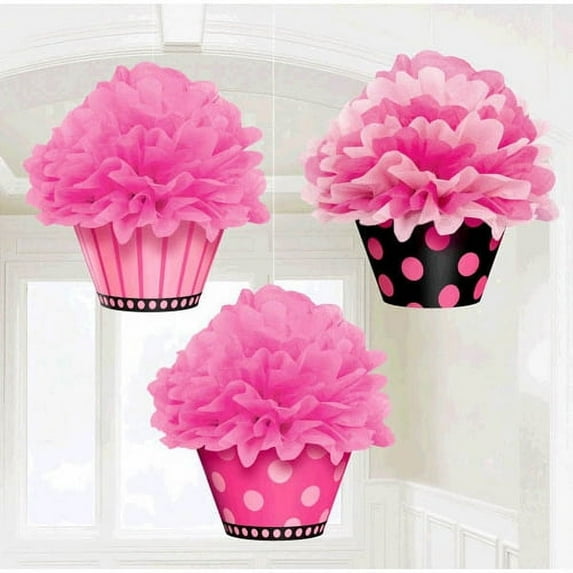 Various Decoration, Cupcake Fluffy Decorations, Pink, 12", 3 Count