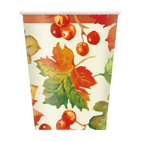 Various Disposable Paper Cups, 9 oz, Berries and Leaves Pattern, White, 8 Count, (8 Pack)