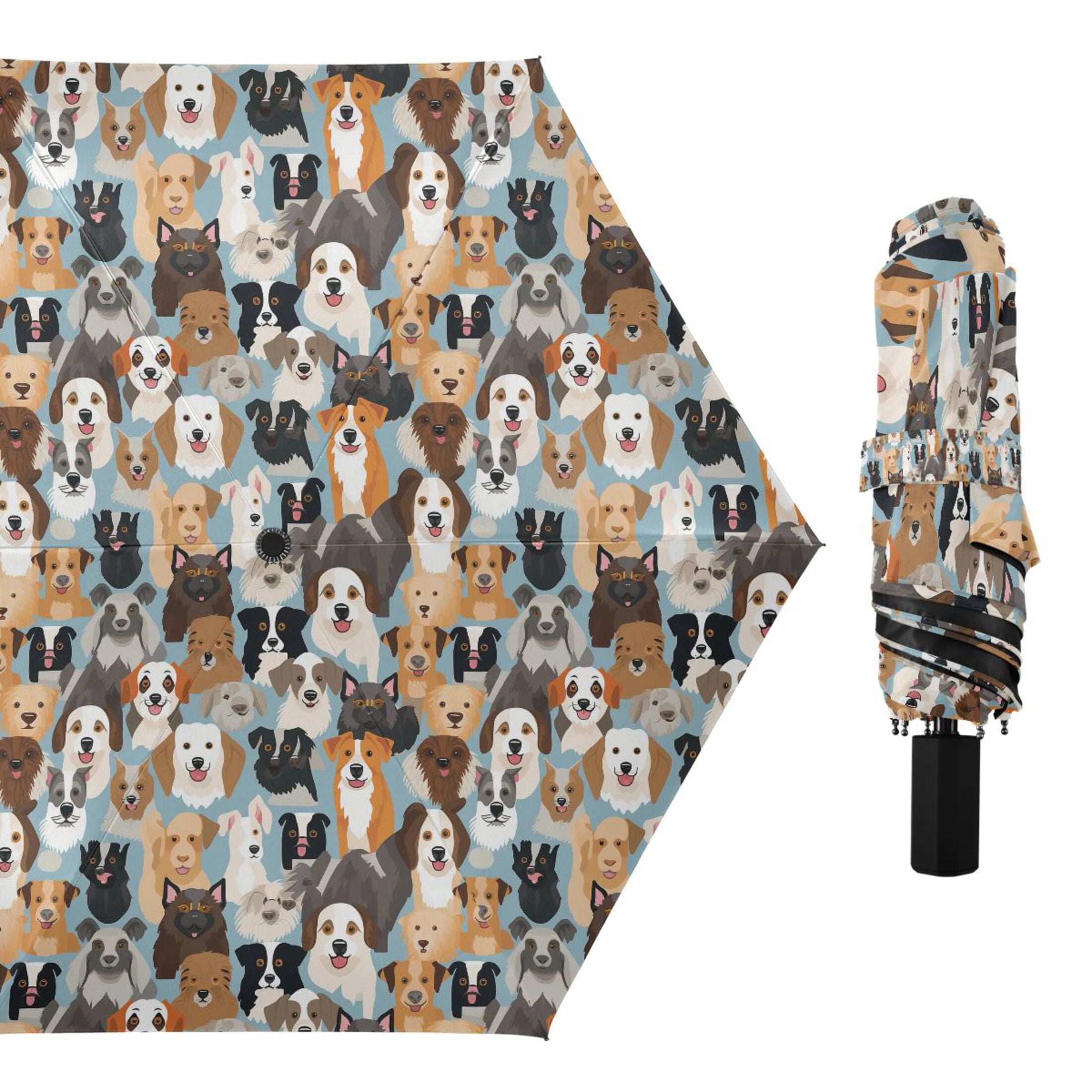 Various Expressive Dogs Compact Sun Umbrella Windproof Travel Umbrellas for Rain Strong Portable UV Protection