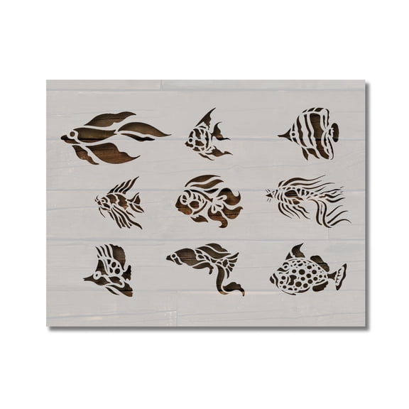 Various Fish Ocean Sea Life Stencil Template Reusable 8.5 x 11 for Painting on Walls, Wood, Etc. By Stencilville
