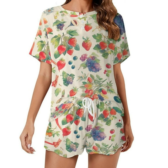 Various Fruits 2 Pack Women’s Pajama Set Print Sleepwear And Shorts Y2k Loungewear Sets S-5XL