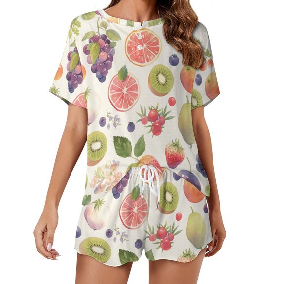 Various Fruits Pajama Set for Women 2 Piece Sleepwear Loungewear Short Sleeve