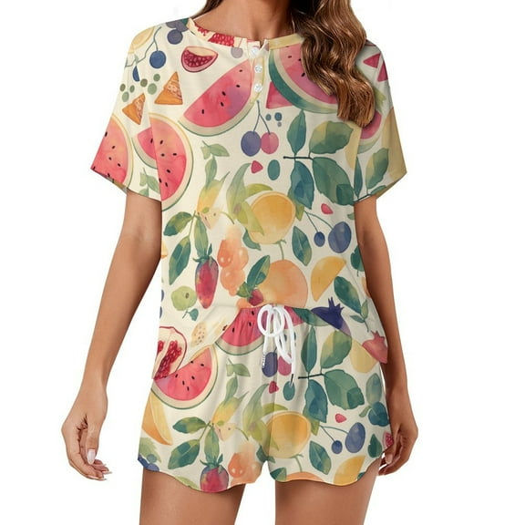 Various Fruits Pajama Set for Women 2 Piece Sleepwear Loungewear Short Sleeve