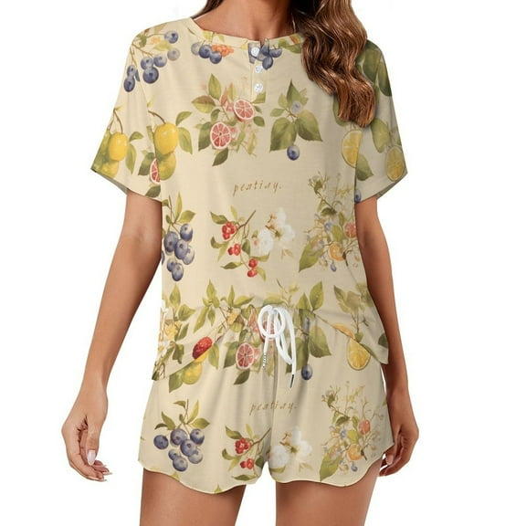 Various Fruits Pajama Set for Women 2 Piece Sleepwear Loungewear Short Sleeve