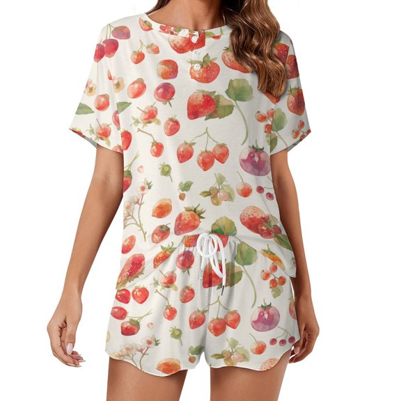 Various Fruits Pajamas Set Womens Loungewear Sleepwear 2 Piece PJ Sets