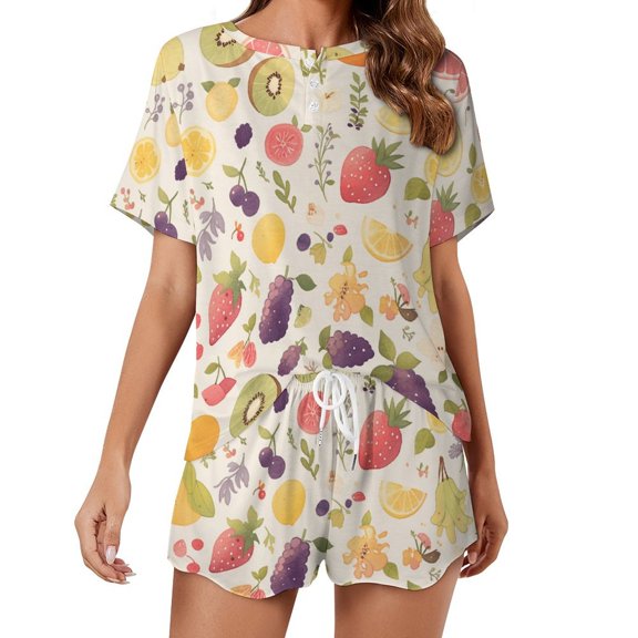 Various Fruits Pajamas Set Womens Loungewear Sleepwear 2 Piece PJ Sets