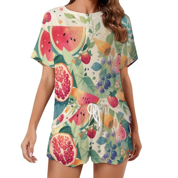 Various Fruits Pajamas Set Womens Loungewear Sleepwear 2 Piece PJ Sets