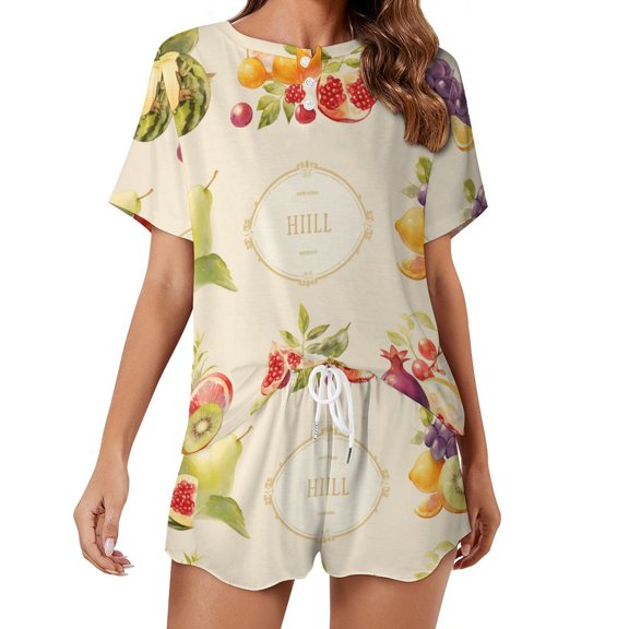 Various Fruits Pajamas Set Womens Loungewear Sleepwear 2 Piece PJ Sets