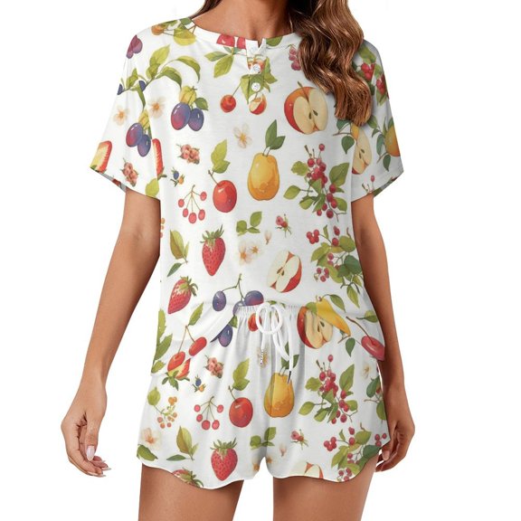 Various Fruits Pajamas Set Womens Loungewear Sleepwear 2 Piece PJ Sets