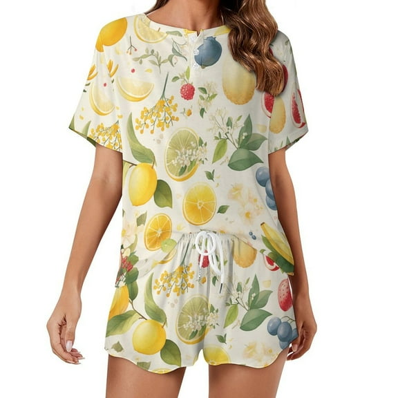 Various Fruits Pajamas Set Womens Loungewear Sleepwear 2 Piece PJ Sets